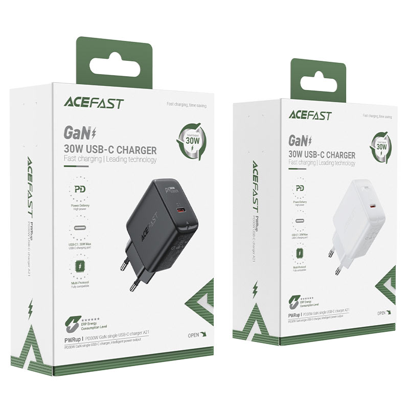 Сетевой адаптер ACEFAST A21 PD30W GAN single USB-C charger, черный