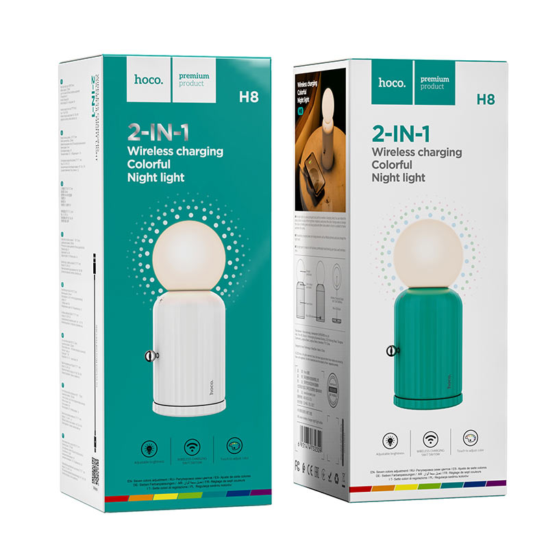 Беспроводное зарядное устройство HOCO H8 Jewel + настольная ночная лампа, 7 цветов, белый