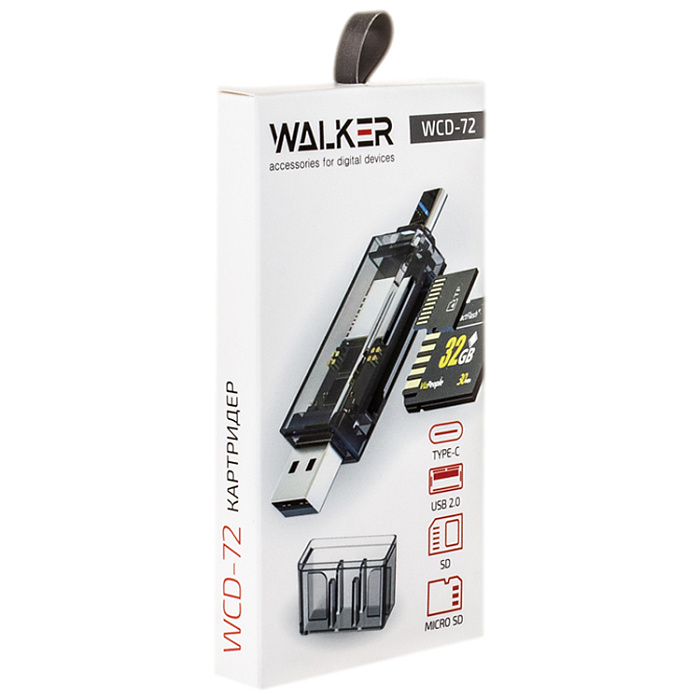 Card-Reader WALKER WCD-72 (SD/ Micro SD), Type-C - USB, черный