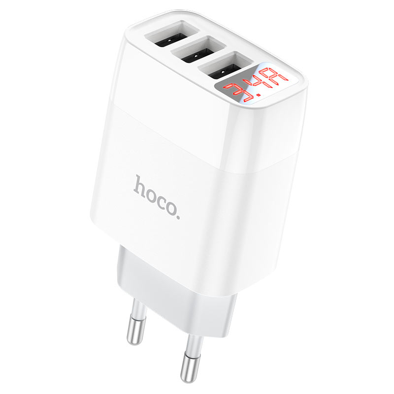 Сетевой адаптер HOCO C93A Easy charge 3USB, 2.4A, LED дисплей, белый