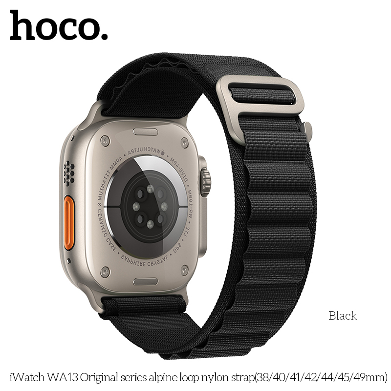 Нейлоновый ремешок Apple Watch (42/ 44/ 45/ 49 мм) HOCO WA13 Alpine loop Original Series, черный