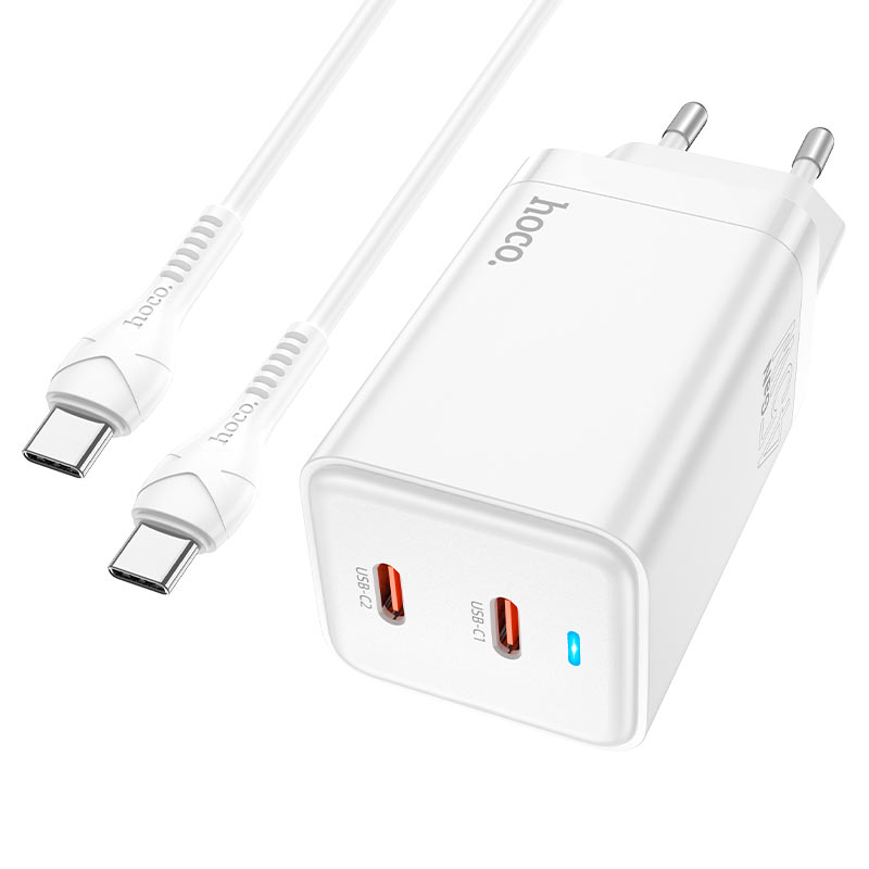 Сетевой адаптер HOCO N23 Astral PD45W dual port (2C) charger set кабель Type-C to Type-C, белый