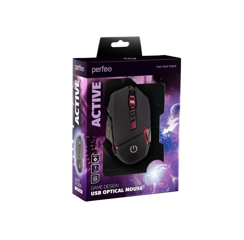 Мышь компьютерная проводная Perfeo (PF_B4889) ACTIVE GAME DESIGN с подсветкой, черная