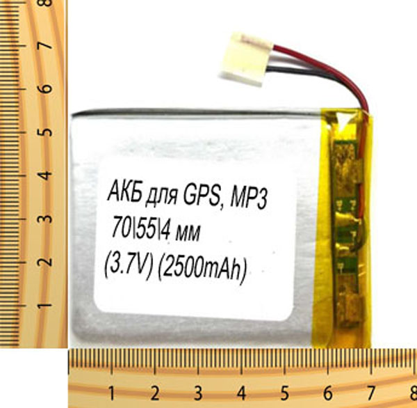 АКБ универсальная на проводах 70/ 55/ 4 мм (3.7V, 2500mAh)
