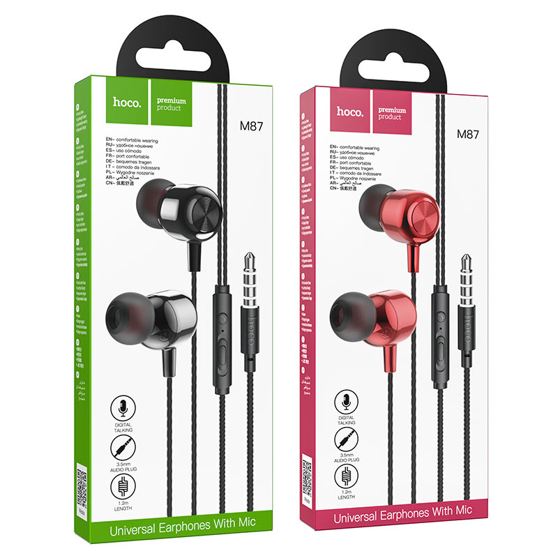 Наушники HOCO M87 Graceful universal earphones with mic., красный