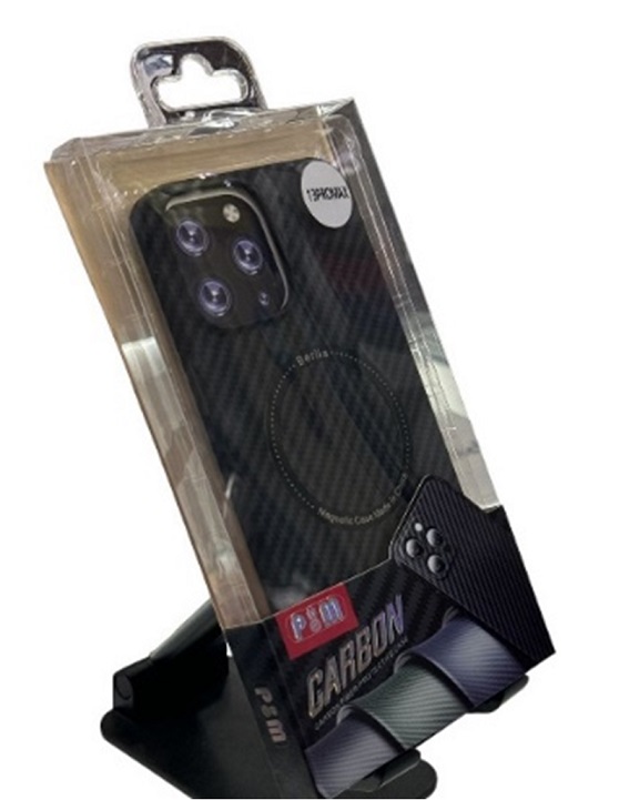 Чехол под карбон MagSafe iPhone 15 Pro, синий