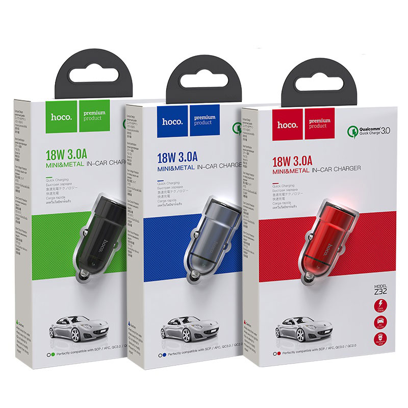 Автомобильный адаптер HOCO Z32 Speed Up single port QC3.0, красный