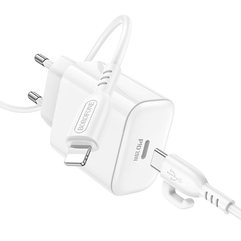 Сетевой адаптер BOROFONE BA81A PD20W single port + кабель Type-C To Lightning, белый
