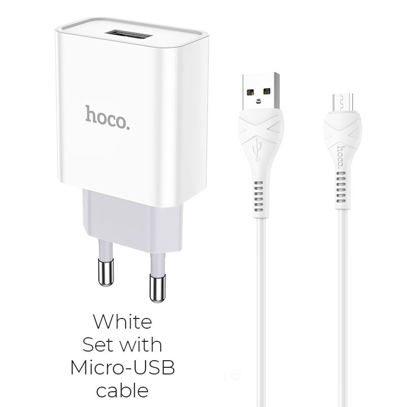 Сетевой адаптер HOCO C81A Asombroso (2.1A) с кабелем MicroUSB, белый