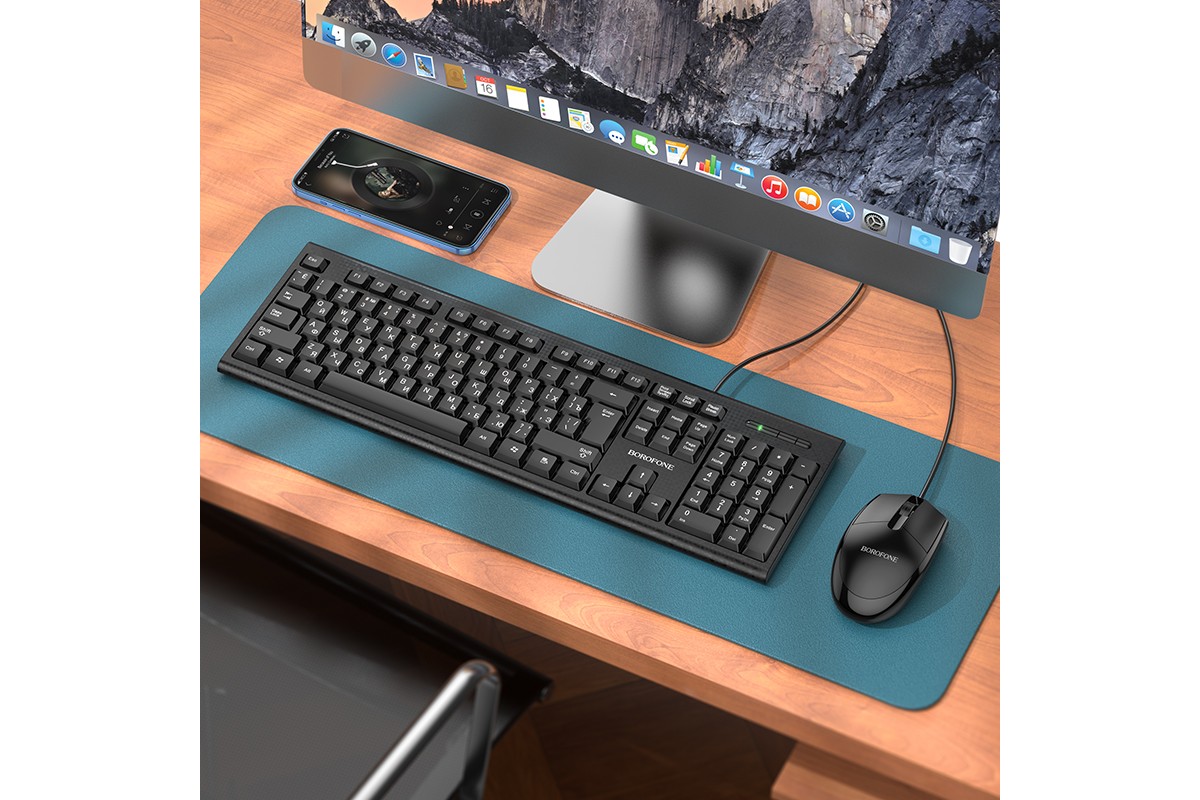 Компелект клавиатура проводная и мышь проводная BOROFONE BG6, черный