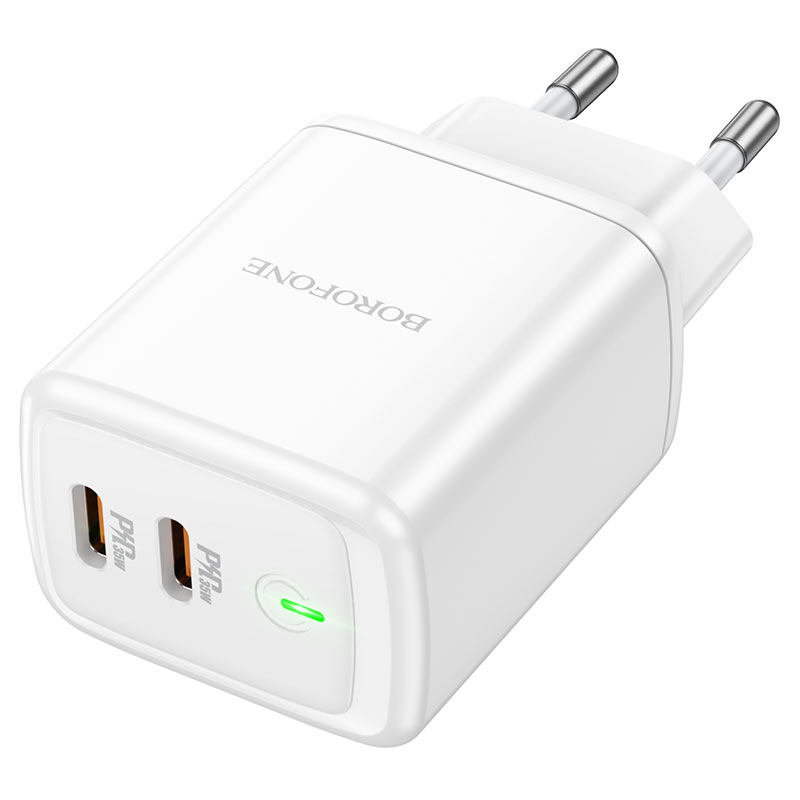 Сетевой адаптер BOROFONE BN9 Reacher (2 Type-C, 35W) без кабеля, белый