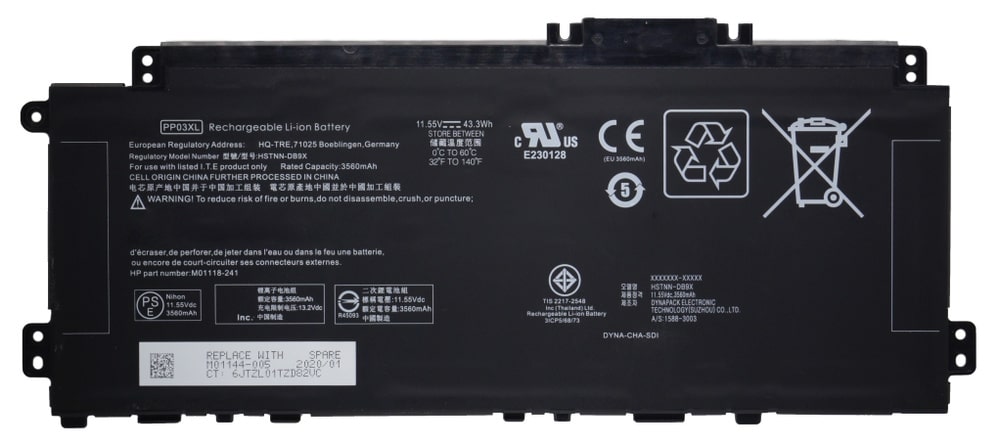 АКБ PP03XL для ноутбука HP Pavilion 14-DV 11.55V 43.3Wh черная (Org)