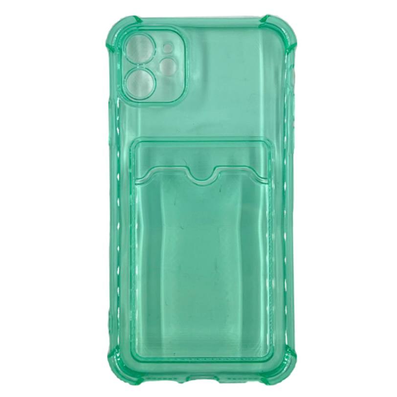 Чехол силиконовый противоударный с визитницей iPhone 11 прозрачный, зеленый