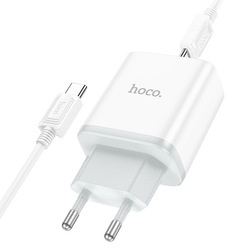 Сетевой адаптер HOCO C105A Stage dual port PD20W+QC3.0 с кабелем Type-C to Type-C, белый