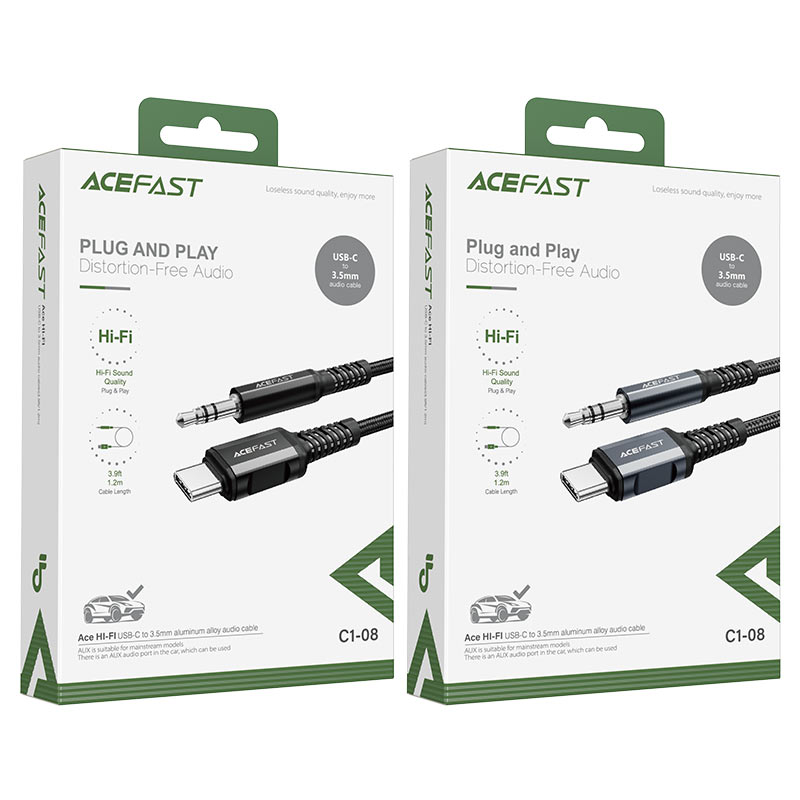 Кабель AUX джек 3,5 вход - Type-C ACEFAST C1-08 (100см), черный