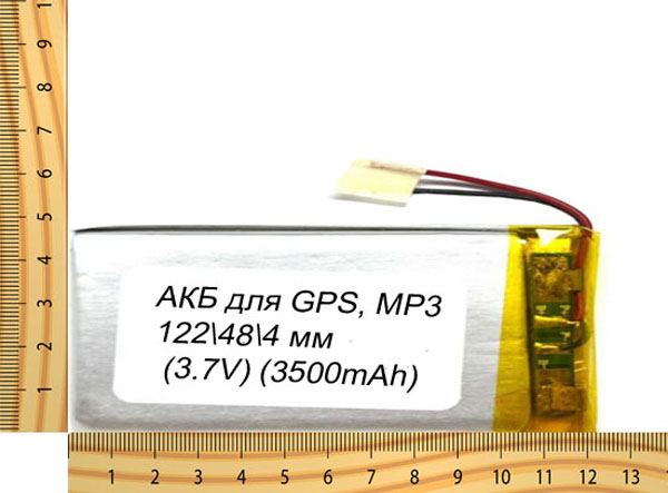 АКБ универсальная на проводах 122/ 48/ 4 мм (3.7V, 3500mAh)
