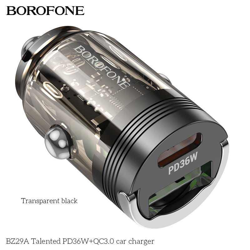 Автомобильный адаптер BOROFONE BZ29A PD36W + QC 3.0. прозрачный черный
