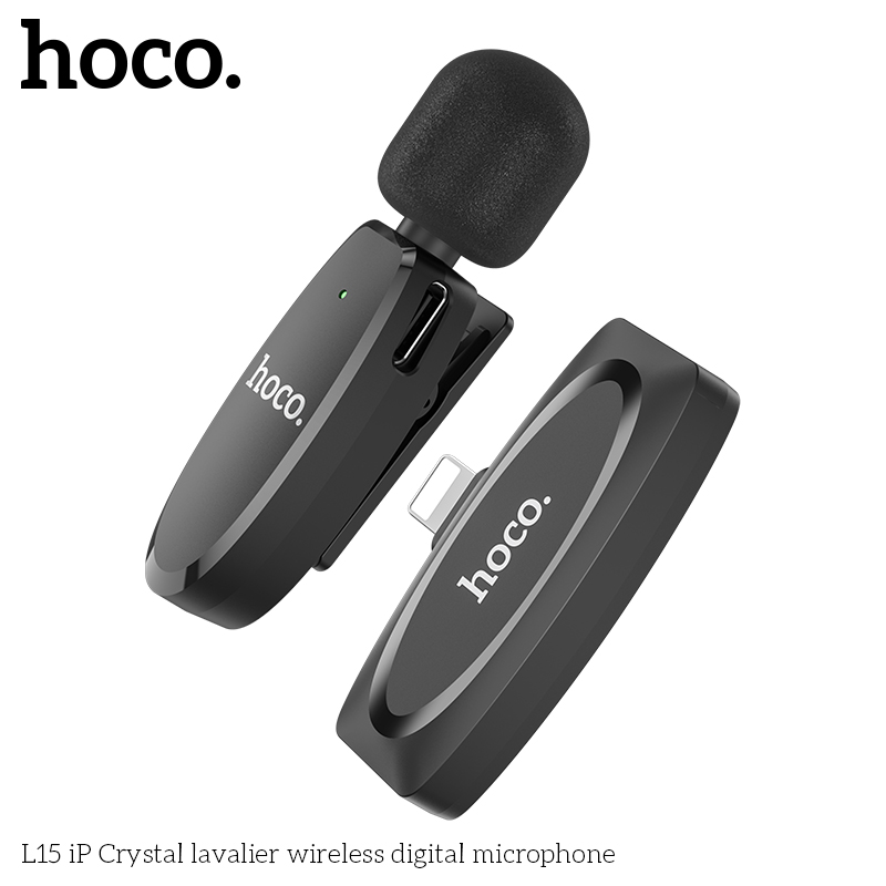 Микрофон петличный беспроводной HOCO L15 (Lightning), черный