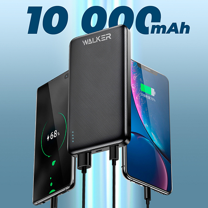 Внешний аккумулятор Power Bank 10000 mAh WALKER WB-410, черный