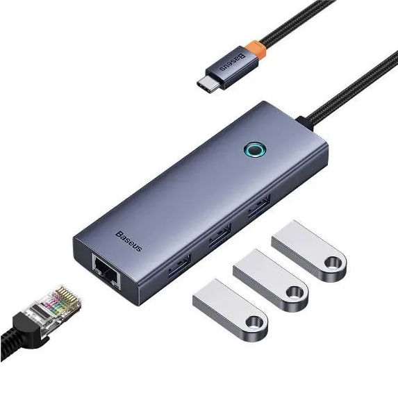 USB-концентратор Baseus UltraJoy Series (4-Port) (Type-C - USB 3.0+RJ45) (Серый)