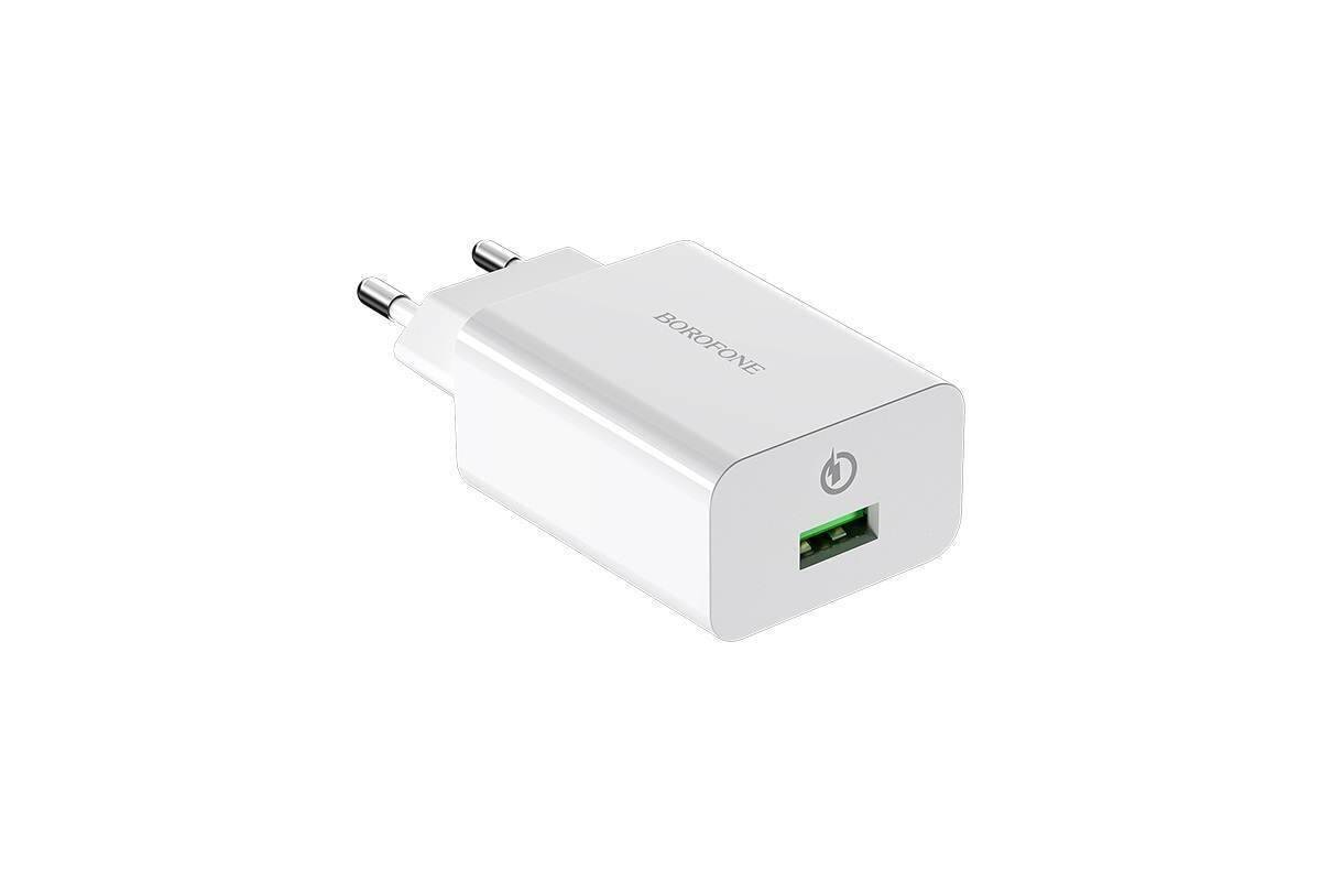 Сетевой адаптер BOROFONE BA21A Long QC3.0 18W (1 USB, 3.0A), белый.