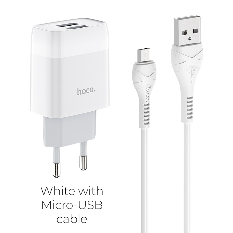 Сетевой адаптер HOCO C73A 2USB (2.4A) с кабелем Micro, белый