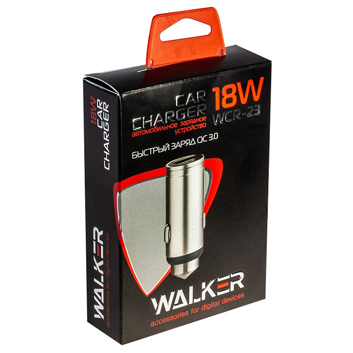 Автомобильный адаптер WALKER WCR-23 18W, USB QC3.0, серебристый