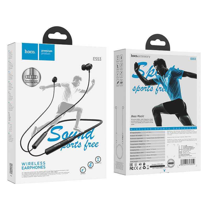 Беспроводные наушники HOCO ES53 Bluetooth Coolway sport earphones, черные