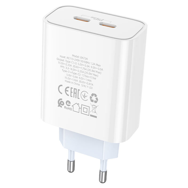 Сетевой адаптер BOROFONE BA73A Young PD35W dual port (2C), белый