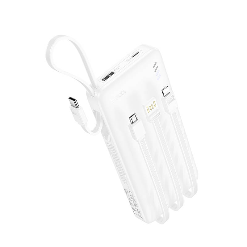 Внешний аккумулятор Power Bank 10000 mAh HOCO J146, с встроенными кабелями, белый