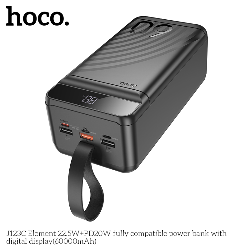 Внешний аккумулятор Power Bank 60000 mAh HOCO J123C Element 22.5W + PD20W, черный
