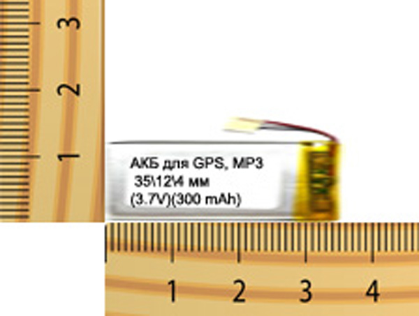 АКБ универсальная на проводах 35/ 12/ 4 мм (3.7V, 300 mAh)