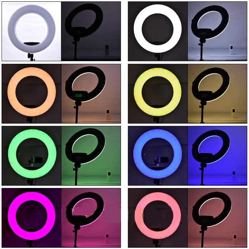 Кольцевая лампа (20см) c дepжaтeлям для cмapтфoнa RGB многоцветная (без штатива)