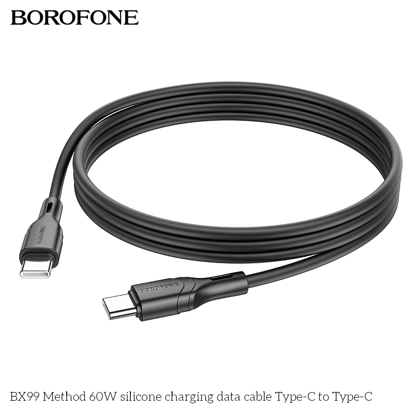 USB-C кабель BOROFONE BX99 Method Silicone Type-С to Type-С PD60W (3.0A, 100см), черный