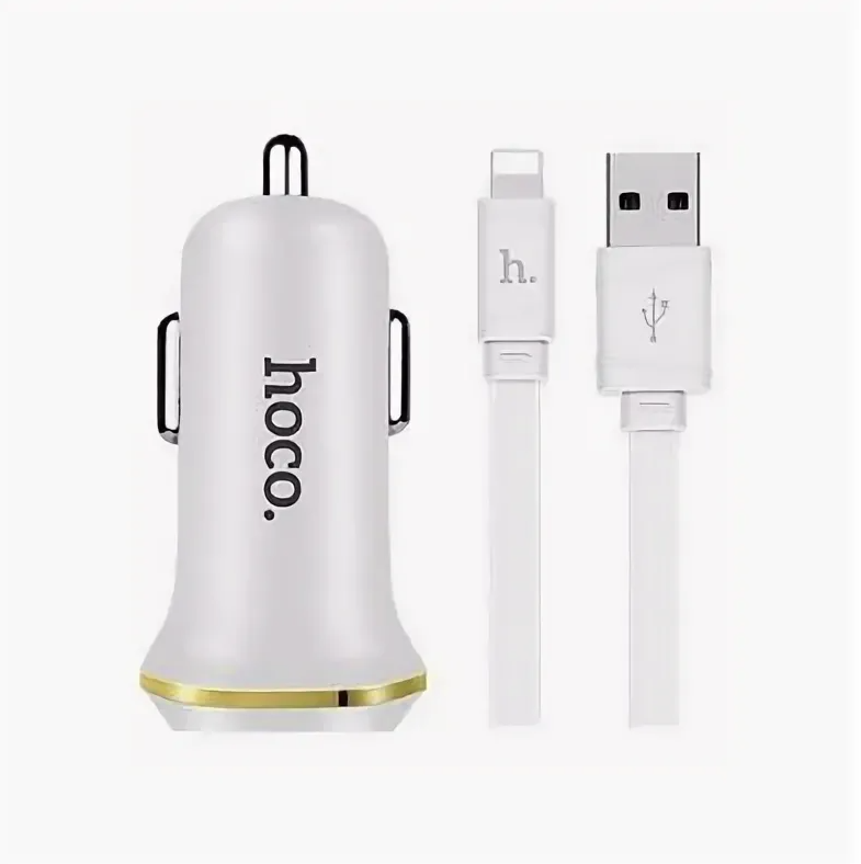 Автомобильный адаптер HOCO Z1 (2100mAh) с кабелем Lightning, белый