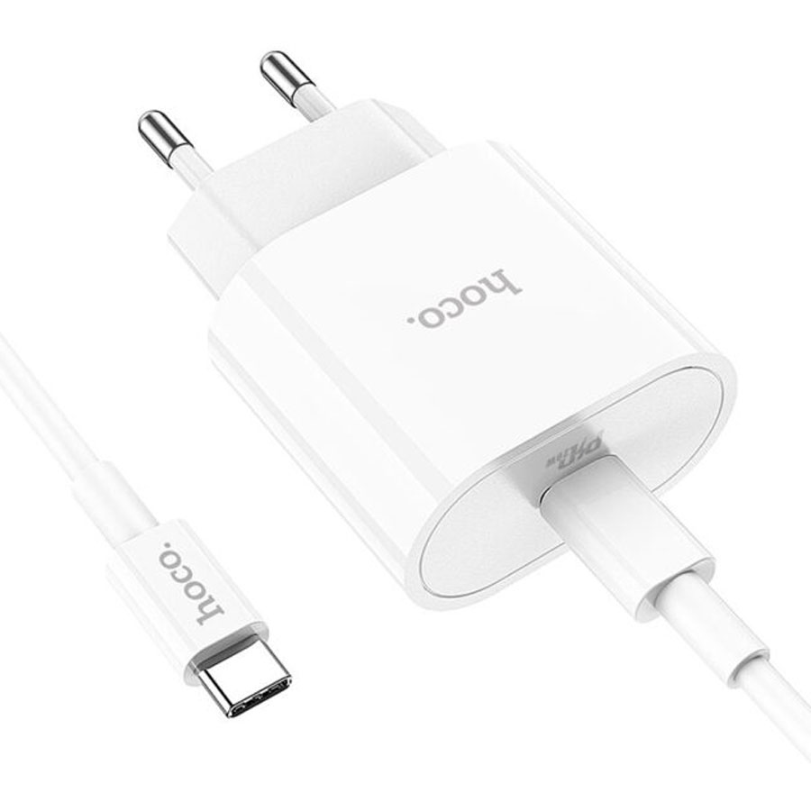 Сетевой адаптер HOCO C94A Metro single port PD20W + QC3.0 с кабелем Type-C to Type-C, белый