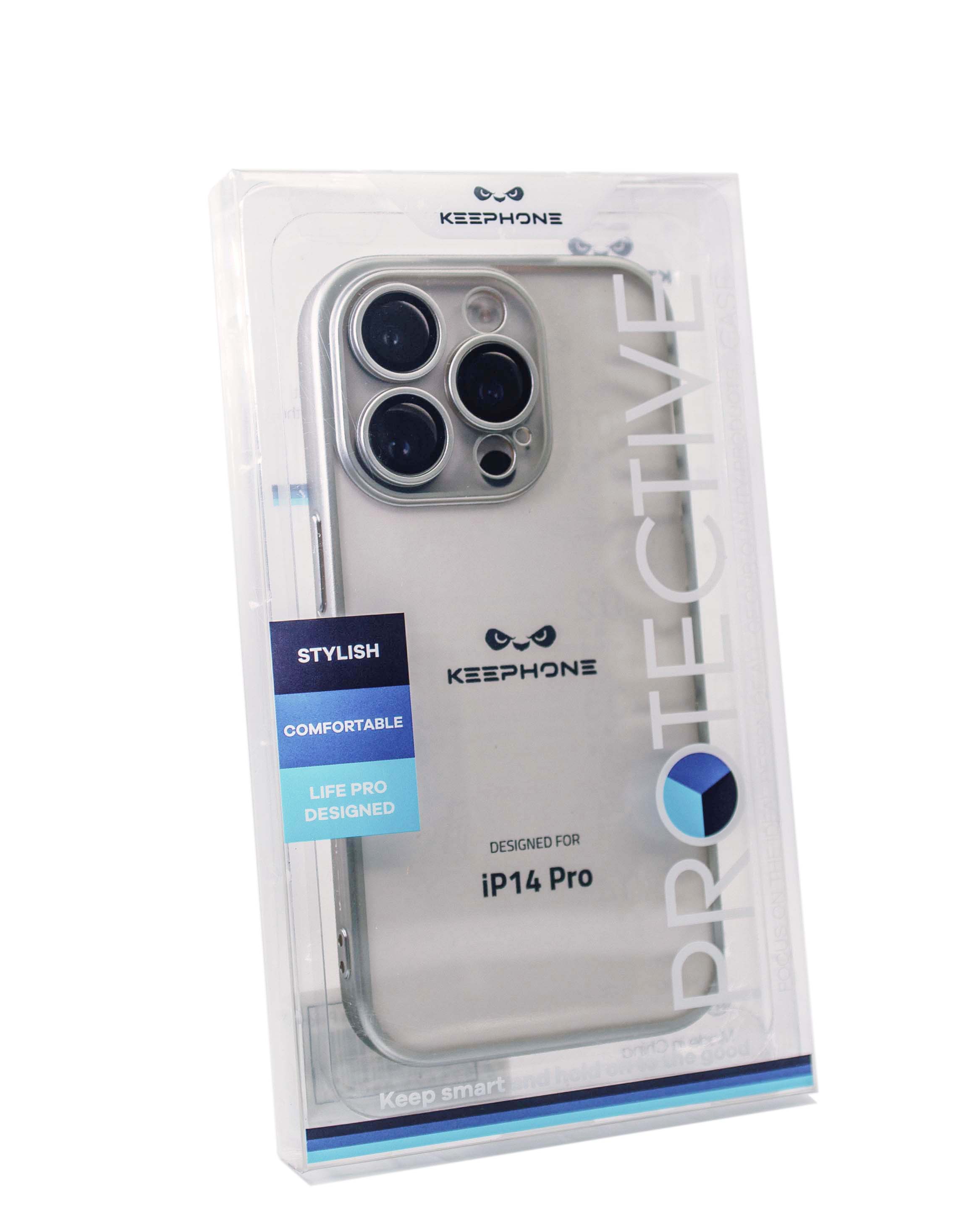 Чехол KeepHone iPhone 14 Pro с защитной линзой, серебро