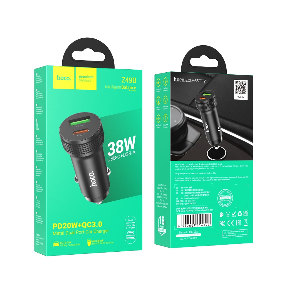 Автомобильный адаптер HOCO Z49B Level PD38W (1C1A) car charger, черный