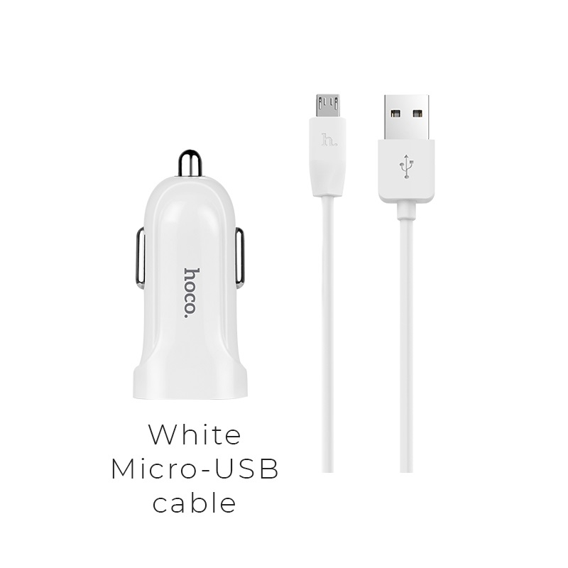 Автомобильный адаптер HOCO Z2 USB (1500mAh) с кабелем Micro USB, белый