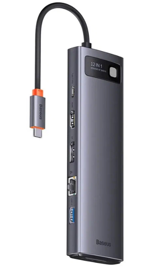 USB-концентратор Baseus Metal Gleam (12-in-1)(Type-C to HDMI+USB 3.0+PD+RJ45+SD/TF+DP+3.5mm) (Серый)