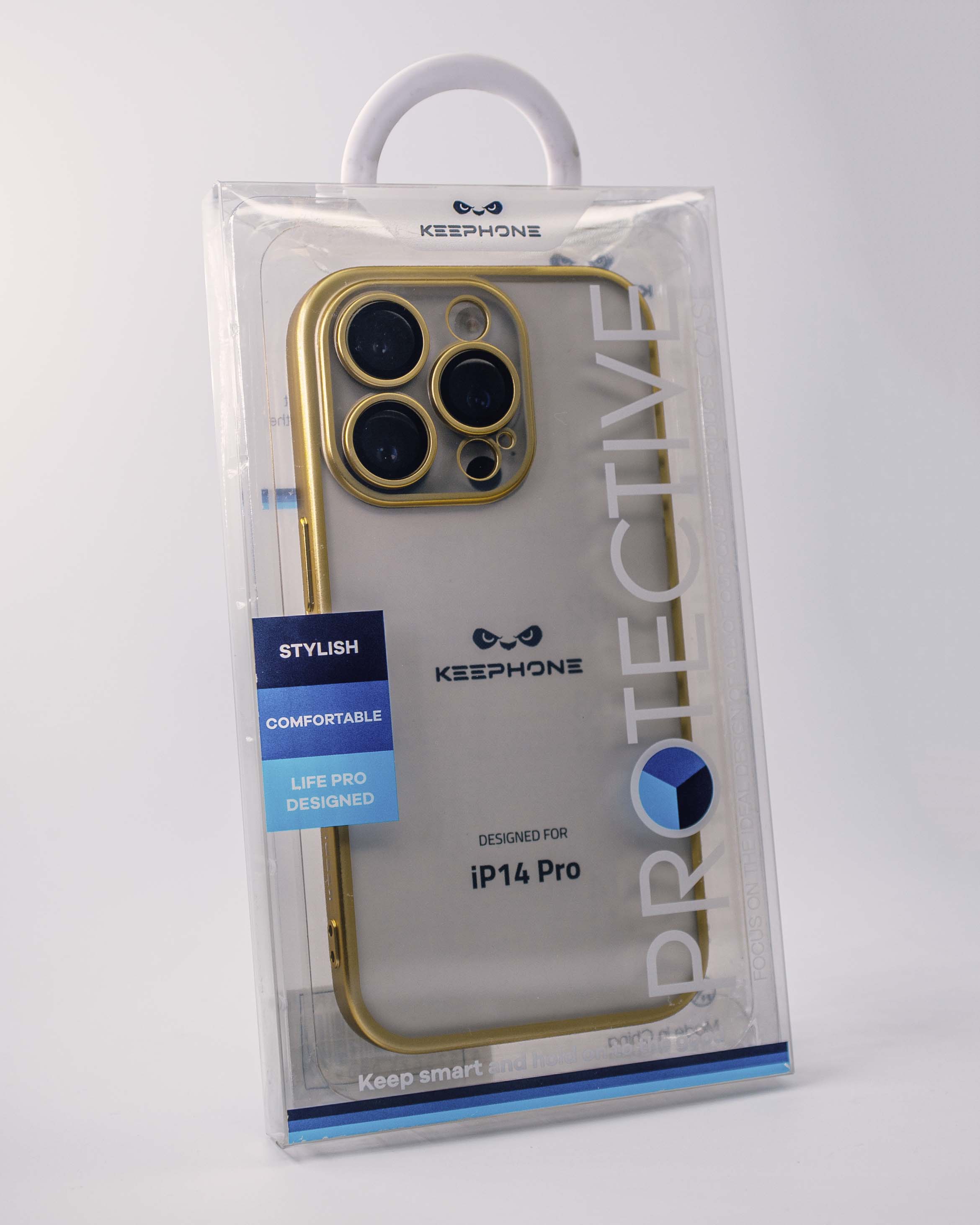 Чехол KeepHone iPhone 14 Pro с защитной линзой, золото