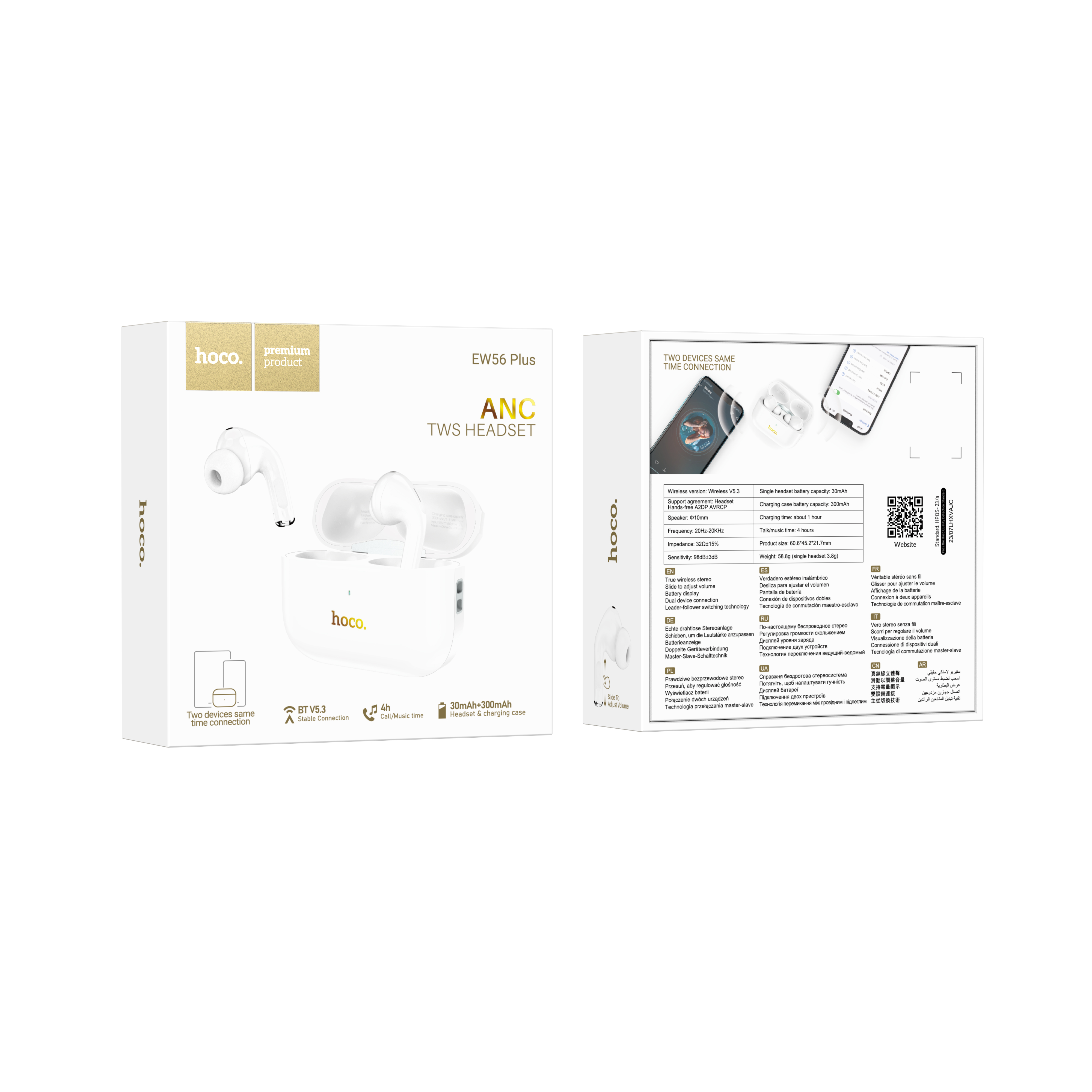 Беспроводные наушники HOCO EW56 Plus Bluetooth Generozo True Wireless ANC BT headset, белые