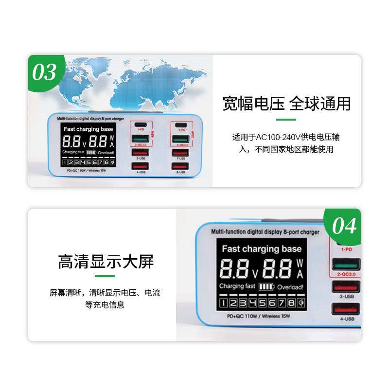Источник питания RELIFE RL-304S (6 портов USB + 2 Type-C + беспроводная зарядка)