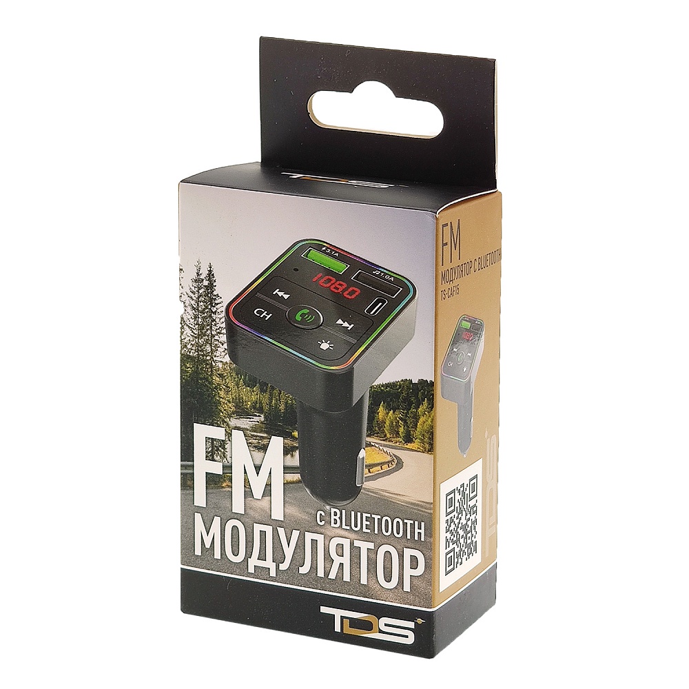 USB MP3 плеер с FM трансмиттером с дисплеем TDS TS-CAF15 (Bluetooth, RGB, USB 3.1, Type-C) черный