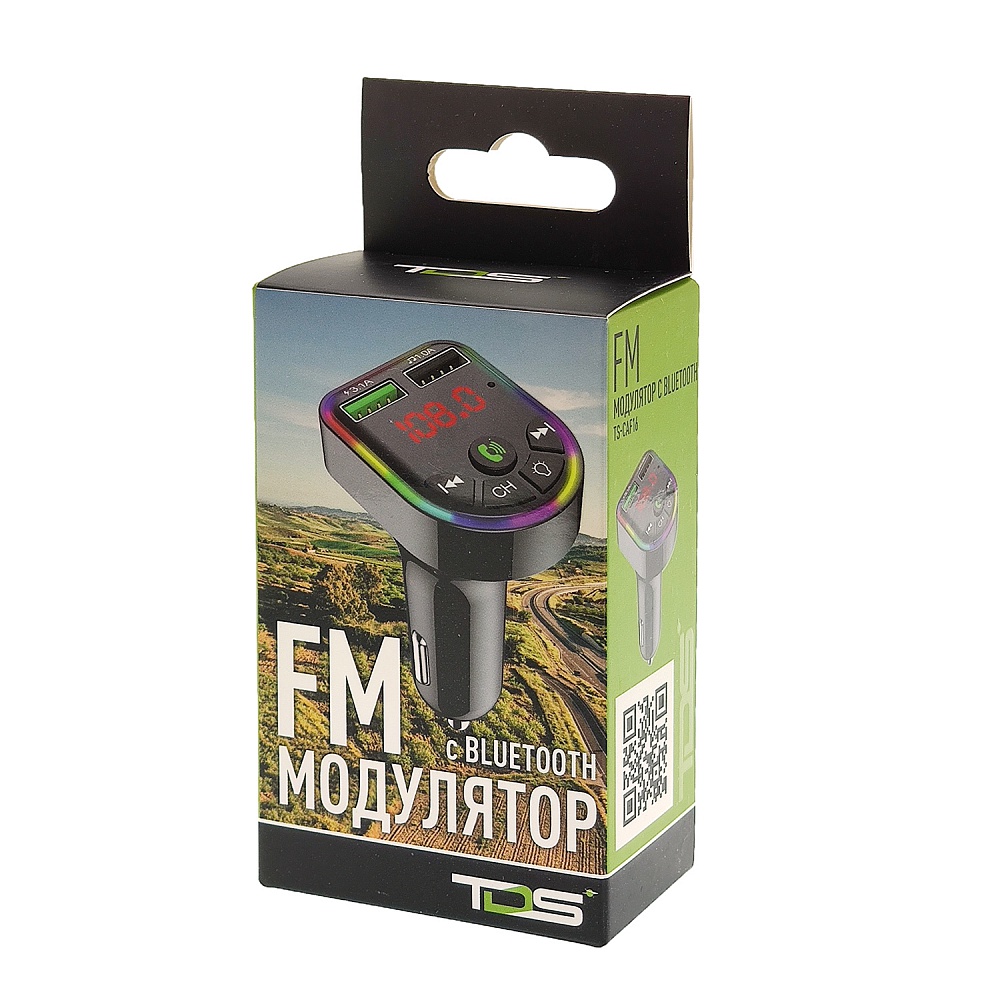 USB MP3 плеер с FM трансмиттером с дисплеем TDS TS-CAF16 (Bluetooth, RGB, USB 3.1) черный