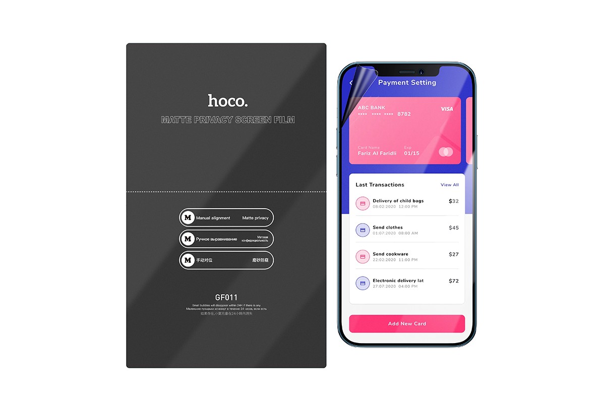Гидрогелевая пленка Hoco GF011 Manual alignment matte privacy screen film 20шт