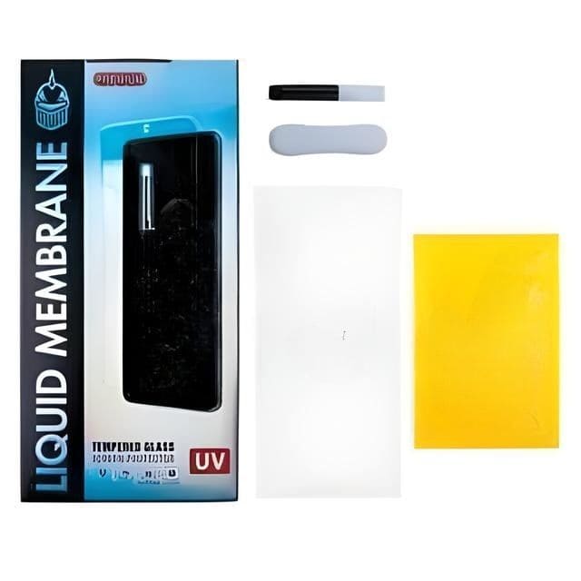 Защитное стекло Samsung S23 Ultra полное покрытие, черное с ультрофиолетом (упаковка)