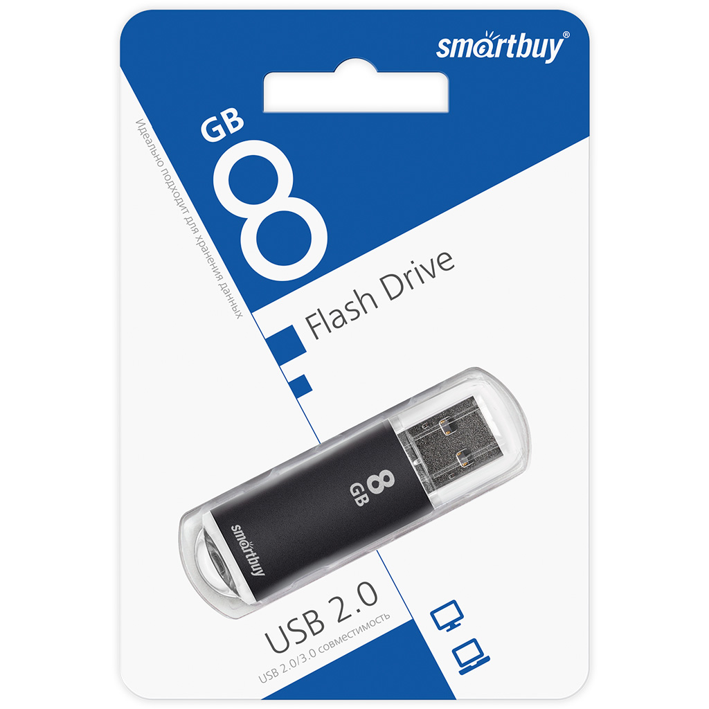 USB флеш-накопитель Smartbuy 08 GB USB 2.0 V-Cut, черный