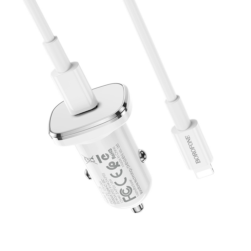 Автомобильный адаптер BOROFONE BZ12B Lasting power port QC 3.0 кабель Lightning на USB-C, белый