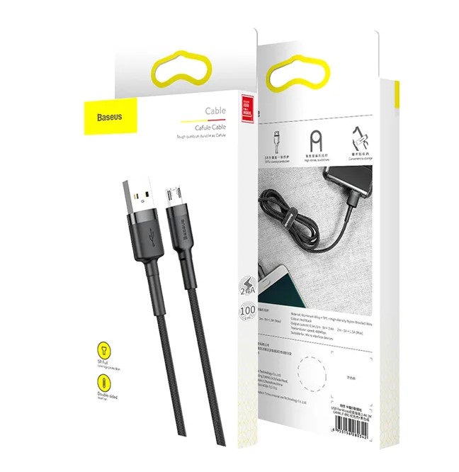 USB кабель micro USB BASEUS Cafule (2.4А) 1 м, черно-серый